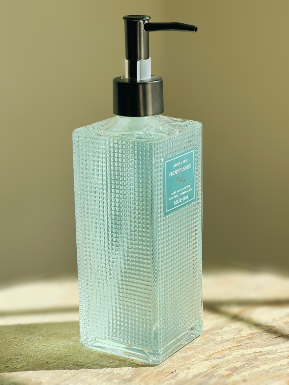 NEW Aroma Aria Eucalyptus Mint Hand Wash / Soap Glass Bottle Black Pump 15.2 OZ - Picture 5 of 7